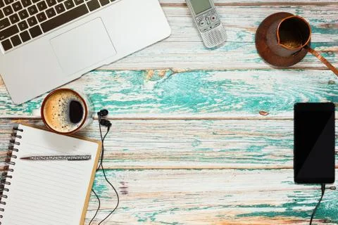 Freelancer workspace in loft style Stock Photos