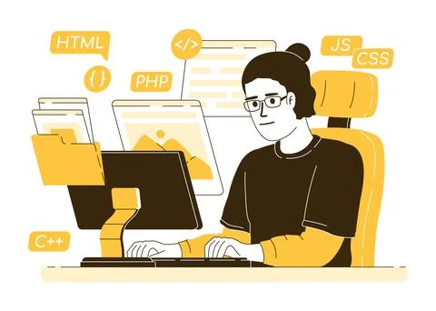 Freelancer writing code flat concept vector illustration Stock Illustration