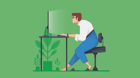 Freelancer young man working on computer. イラスト素材