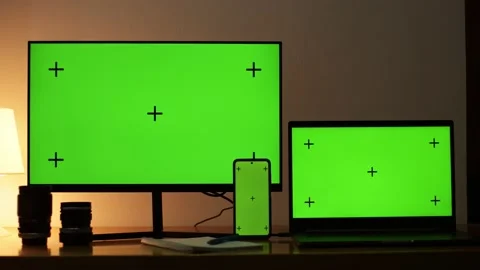 The freelancer's place of work. A green screen with dots for tracking movement Stock Footage 219057829