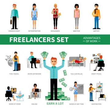 Freelancers Set With Advantages of Work Stock Illustration
