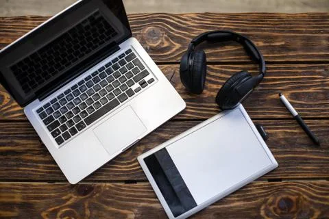 Freelancer's work table Stock Photos