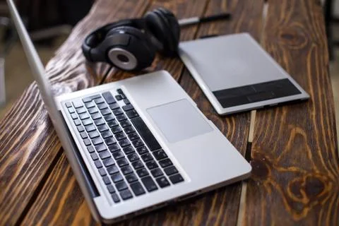 Freelancer's work table Stock Photos