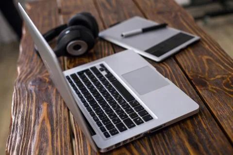 Freelancer's work table Stock Photos