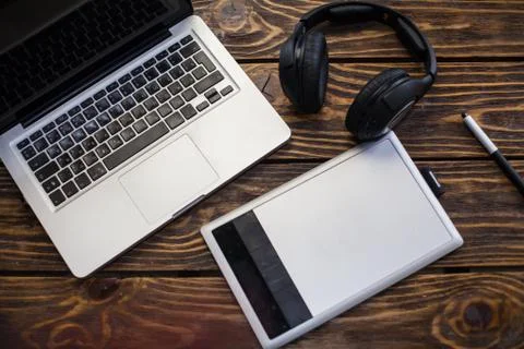 Freelancer's work table Stock Photos