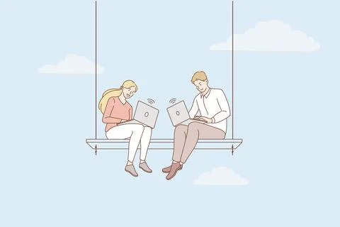 Freelancers working and remote work concept 库存插图