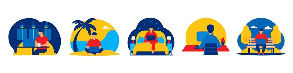 Freelancing and Remote Work in Different Environments. Stock Illustration