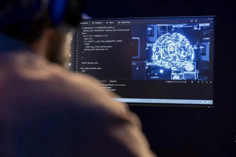 Freelancing IT professional working with AI deep neural networks Stock Photos