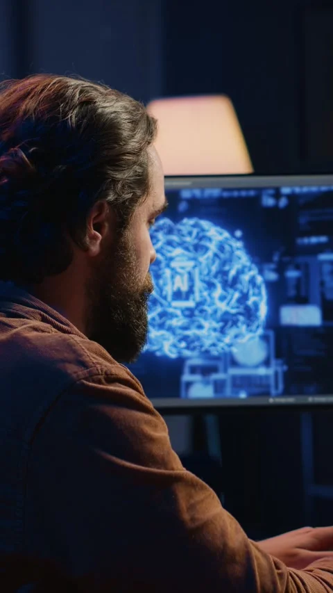 Freelancing IT specialist writing AI code, training machine learning Stock Footage 264510537