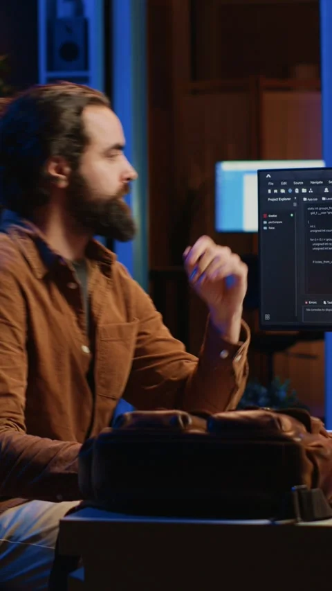 Freelancing IT system administrator arriving in personal office at home Stock Footage 264512755