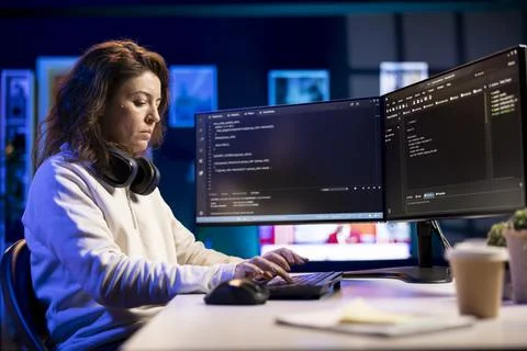 Freelancing professional working from home developing software 库存照片