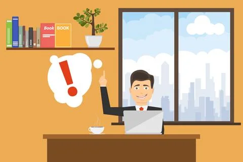 Freelancing, remote work at home. Male freelancer working on a laptop. Flat Stock Illustration
