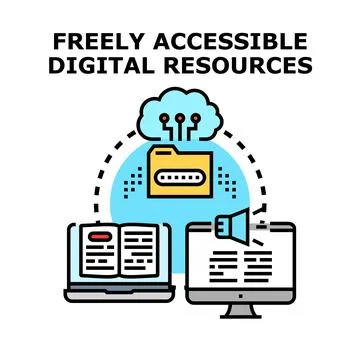 Freely accessible digital resources sharing information concept Stock Illustration