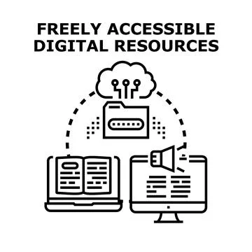 Freely accessible digital resources sharing information concept Stock Illustration
