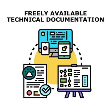 Freely available technical documentation accessing digital resources 库存插图