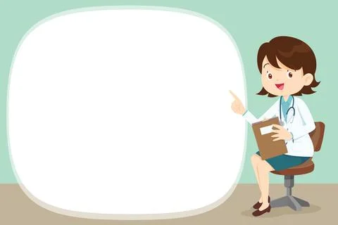 Freemale Doctor sitting present with empty space Stock Illustration