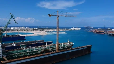 Freeport Shipyard Dry Dock and Maritime Industrial Area, Grand Bahama Stock Footage 94413246