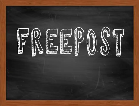 FREEPOST  hand writing text on black chalkboard Stock Illustration