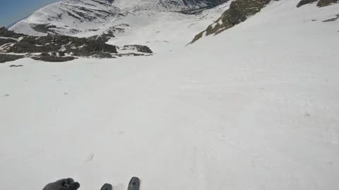 Freeride Skiing down a chute in winter Alps mountains backcountry, adrenaline Video stock 266175528