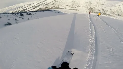 Freeride Snowboarding in Deep Snow Stock Footage