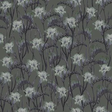 Freesia Floral Plant Pattern Dark two Stock Illustration