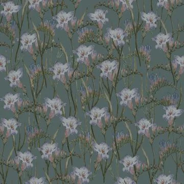 Freesia Floral Plant Pattern Dark seven Stock Illustration
