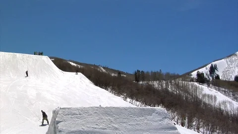 Freeskier performs aerial at slope style park, Park City, Utah. Stock Footage 106790866
