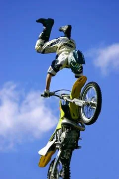 Freestyle motorcycle jumping Stock Photos