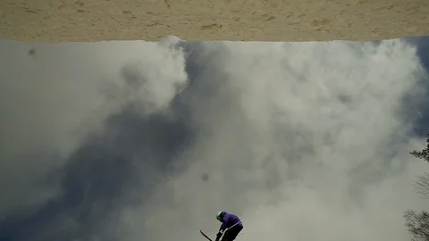 Freestyle skier jumping At Ski Area, Slow Motion Stock Footage 123492946