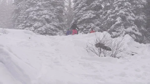 Freestyle skier performs epic cliff drop Stock Footage 122404093