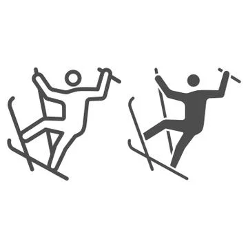 Freestyle skiing line and solid icon, Winter sport concept, Ski sport sign on Stock Illustration