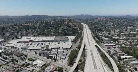 Freeway 2 and 134 Glendale California Drone Aerial View Stock Footage 221104461