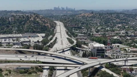 Freeway 2 and 134 Glendale California Drone Aerial View Stock-Footage 335345354
