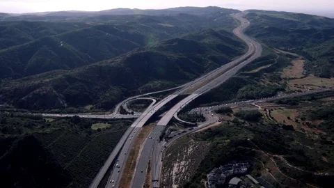 Freeway Aerial View via Helicopter Stock Footage 74605499