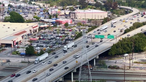 Freeway in big city. Bridge with moving cars Stock Footage 238800511
