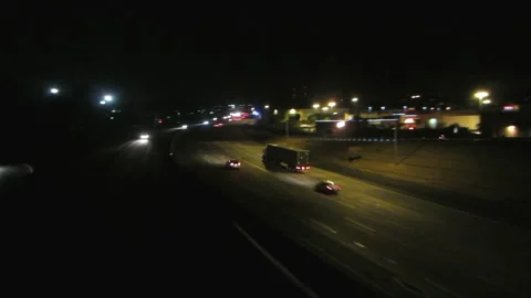 Freeway Bridge Pan Night Stock Footage 222875749