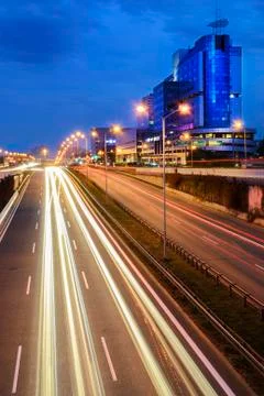 Freeway in centre of Katowice in the evening. Stock Photos
