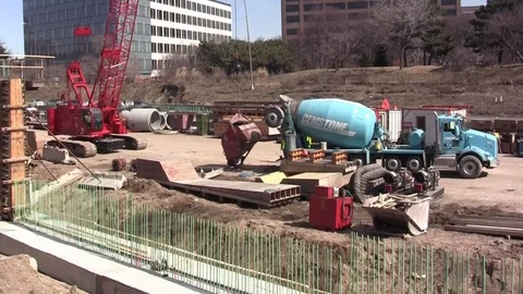 Freeway Construction bucket to cement  form Stock Footage 105606687