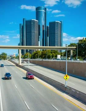 Freeway into Detroit Stock Photos