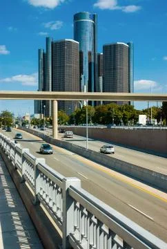 Freeway into Detroit Stock Photos