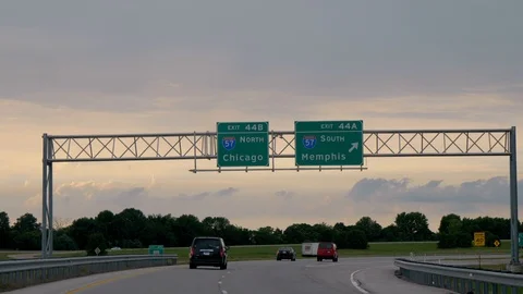 Freeway Direction signs to Memphis and Chicago- FRANKFORT, KENTUCKY - JUNE 18 Stock Footage 111413516