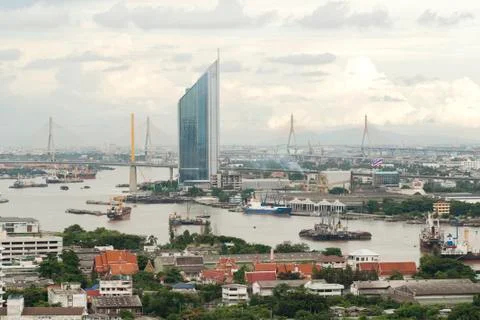 A freeway at dusk along the main river of bangkok thailand Stock Photos