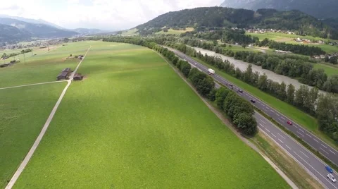 Freeway going through a Valley - Aerial Flight Stock Footage 40740044