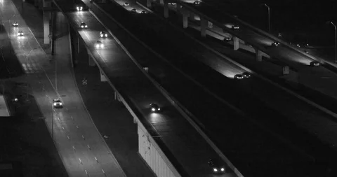 Freeway Headlights Night Stock Footage 124190967