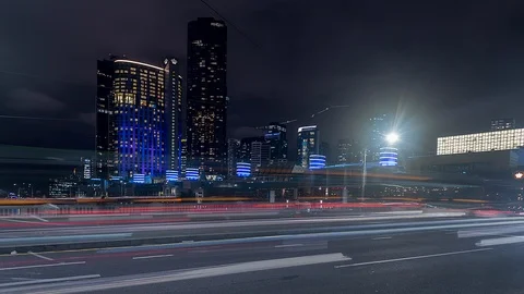 Freeway (highway) traffic Night Timelapse Stock Footage 113865576