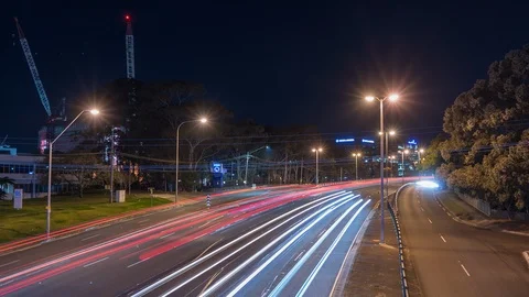 Freeway (highway) traffic Night Timelapse Stock Footage 113865736