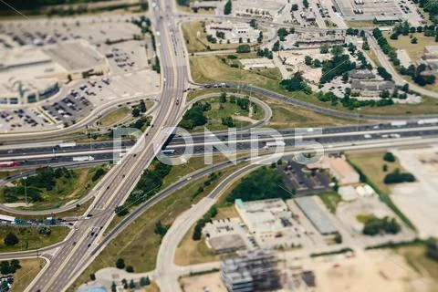 Freeway interchange aerial view Stock Photos