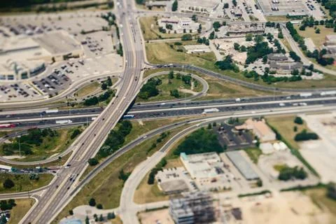 Freeway interchange aerial view Stock Photos