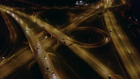Freeway interchange at night aerial view. Stock Footage 216728215