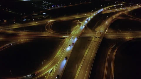 Freeway interchange at night aerial view. Video stock 216957845